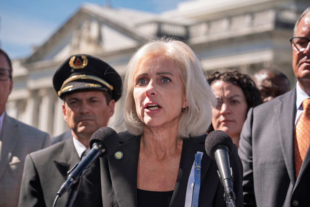 National Transportation Safety Board Chair Jennifer Homendy speaks about flight 5342, the deadly Jan. 2025 midair collision between an American Airlines plane and a Black Hawk helicopter over the Potomac River, during a news conference on air safety reforms at the Capitol in Washington, Tuesday, Sept. 15, 2026. (AP Photo/J. Scott Applewhite)
