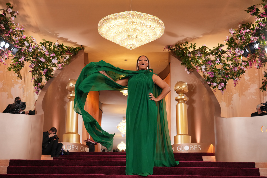 Queen Latifah arrives at the 83rd Golden Globes on Sunday, Jan. 11, 2026, at the Beverly Hilton in Beverly Hills, Calif. (Photo by Jordan Strauss/Invision/AP)