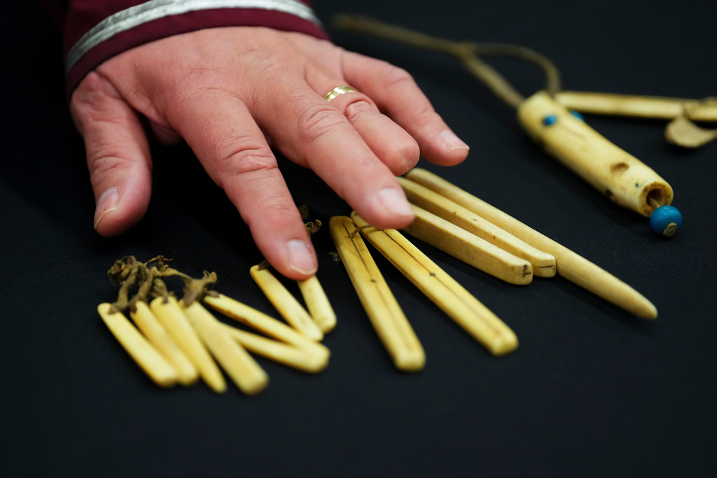 A selection of Inuit items are unveiled at the Canadian Museum of History in Gatineau, Que., on Tuesday, Dec. 9, 2025. (Sean Kilpatrick /The Canadian Press via AP)