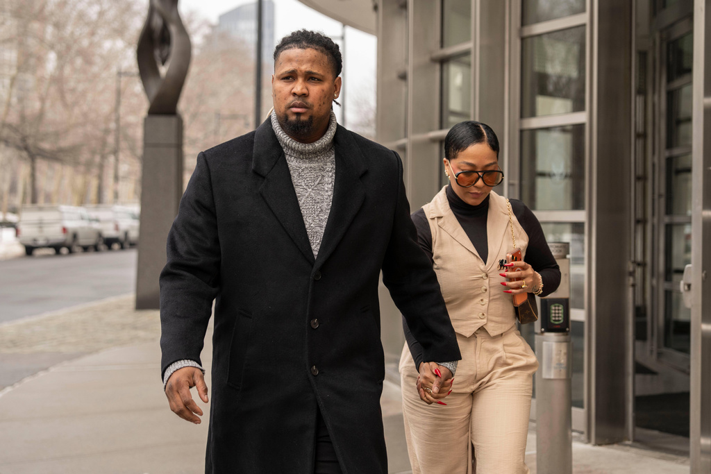 Cleveland Guardians' Luis Ortiz leaves Brooklyn federal court, Wednesday, Feb. 18, 2026, in New York. (AP Photo/Yuki Iwamura)