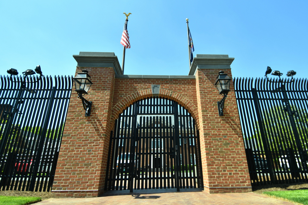 A new anti-climb security fence and gate is seen at the state-owned Pennsylvania official governor's residence in Harrisburg, Pa., Thursday, April 23, 2026. (AP Photo/Marc Levy)