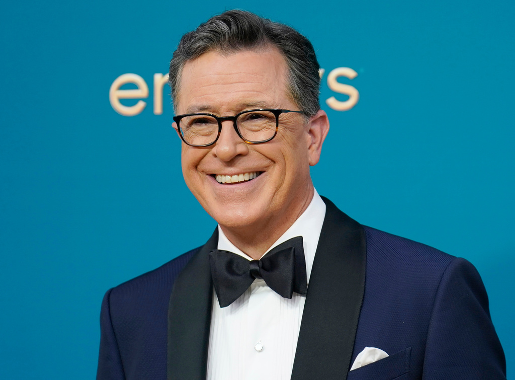 FILE - Late night talk show host Stephen Colbert arrives at the 74th Primetime Emmy Awards in Los Angeles on Sept. 12, 2022. (AP Photo/Jae C. Hong, File)