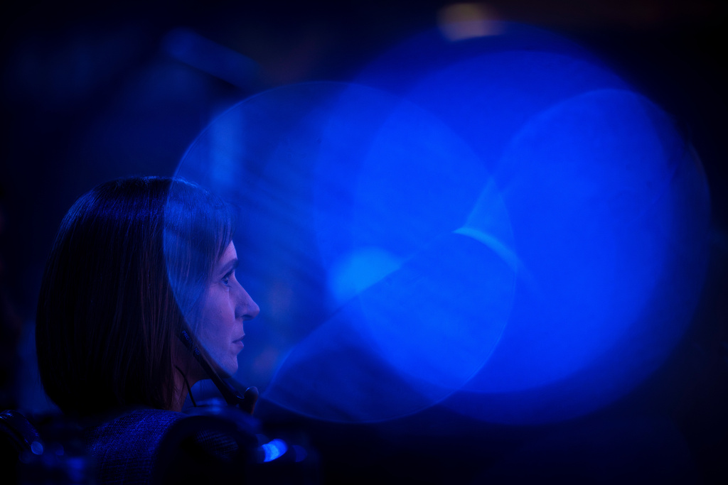 FILE - Moldova's President Maia Sandu sits before her speech at the EPP, European People's Party Congress, in Bucharest, Romania, Wednesday, March 6, 2024. (AP Photo/Vadim Ghirda, File)