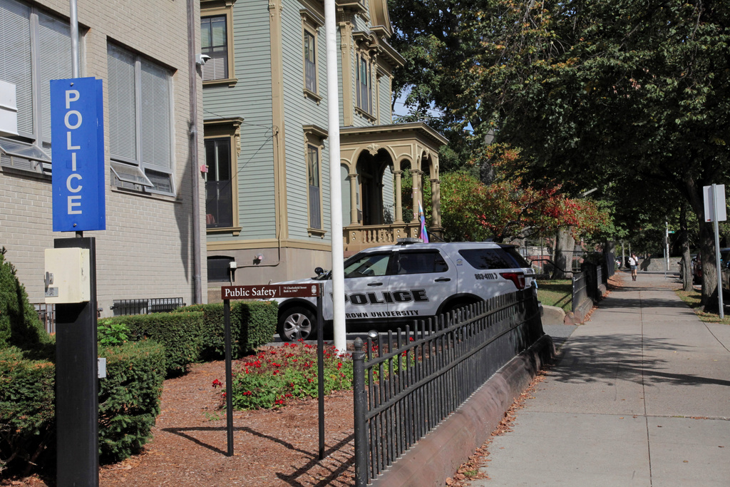 The public safety department at Brown University, Monday, Sept. 29, 2025, in Providence, R.I. (AP Photo/Kimberlee Kruesi)
