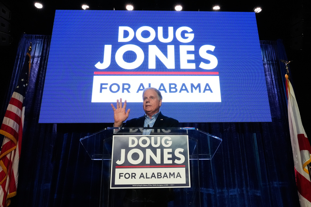 FILE - Former Sen. Doug Jones, D-Ala., and gubernatorial candidate speaks during an event, Dec. 12, 2025, in Birmingham, Ala. (AP Photo/Brynn Anderson, File)