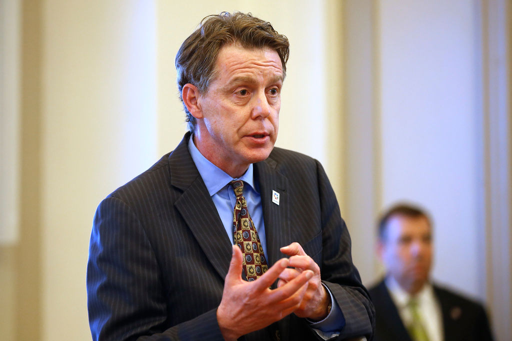 FILE - Mike Mazzei, Oklahoma secretary of budget, answers a question during a news conference Monday, May 11, 2020, in Oklahoma City. (AP Photo/Sue Ogrocki,File)