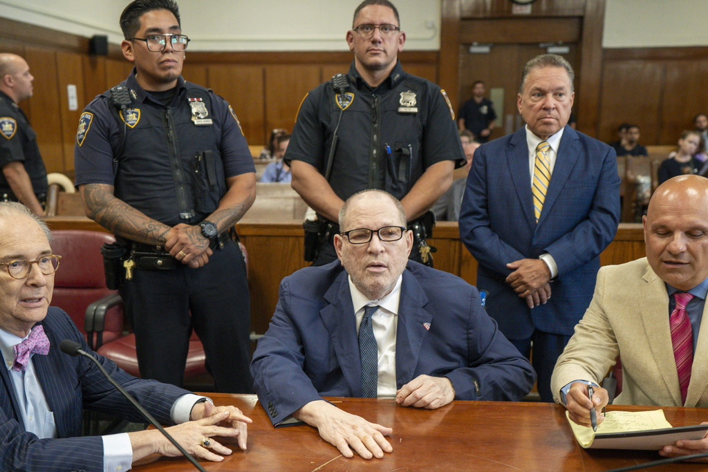 Harvey Weinstein appears in state court in Manhattan after a mistrial on a rape charge, Wednesday, Aug. 13, 2025 in New York. (Steven Hirsch /New York Post via AP, Pool)