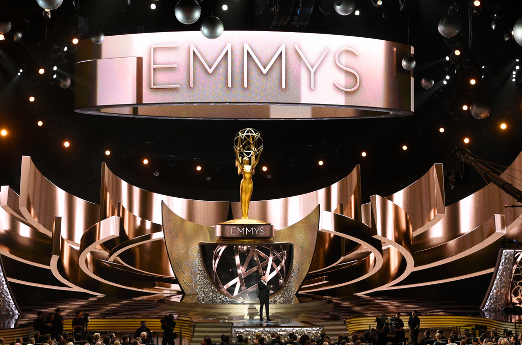 FILE - The main stage is shown during the 68th Primetime Emmy Awards in Los Angeles on Sept. 18, 2016. (Photo by Chris Pizzello/Invision/AP, File)