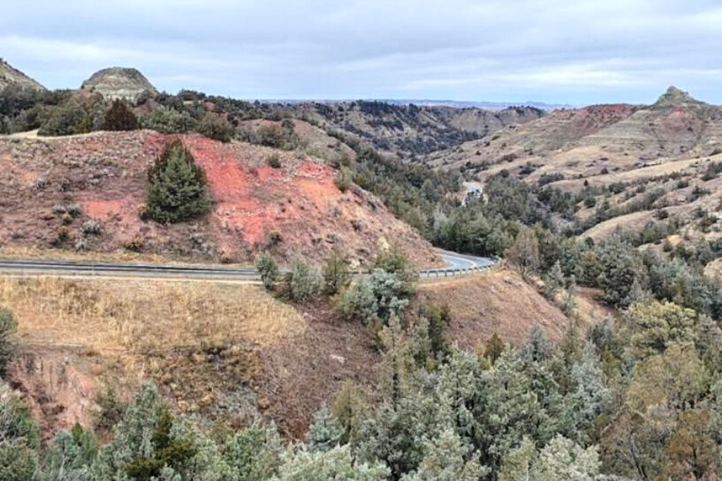 This image provided by the National Park Service shows the reconstructed roadway in the Badlands of Theodore Roosevelt National Park in North Dakota. (National Park Service via AP)