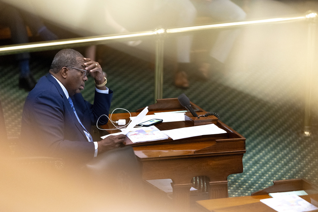 Texas state Sen. Royce West, D-Dallas, listens to other senators speaking during a special session in the Senate Chamber at the Texas Capitol in Austin, Texas, Friday, Aug. 22, 2025. (AP Photo/Stephen Spillman)