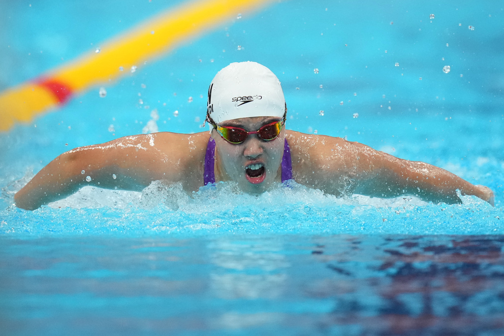 Yu Zidi of China competes in the women's 200-meter butterfly final in swimming at the Asian Games in Tokyo, Japan, Sunday, Sept. 20, 2026. (AP Photo/Hiro Komae)