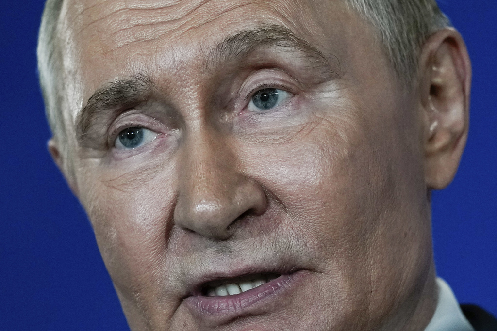 Russia's President Vladimir Putin speaks during a news conference at Joint Base Elmendorf- Richardson, Friday, Aug. 15, 2025, in Anchorage, Alaska. (AP Photo/Julia Demaree Nikhinson)