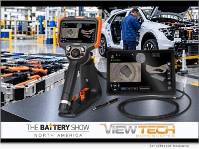IMAGE CAPTION: ViewTech Borescopes showcases its VJ-4 video borescope and screen replicator tablet for industrial inspection at The Battery Show and Electric and Hybrid Vehicle Technology Expo North America | ViewTech Borescopes will exhibit at The Battery Show and Electric & Hybrid Vehicle Technology Expo North America, October 13-15 at Huntington Place in Detroit, Michigan. The event brings together industry professionals focused on advancements in battery technology, electric vehicles, and manufacturing innovation.
