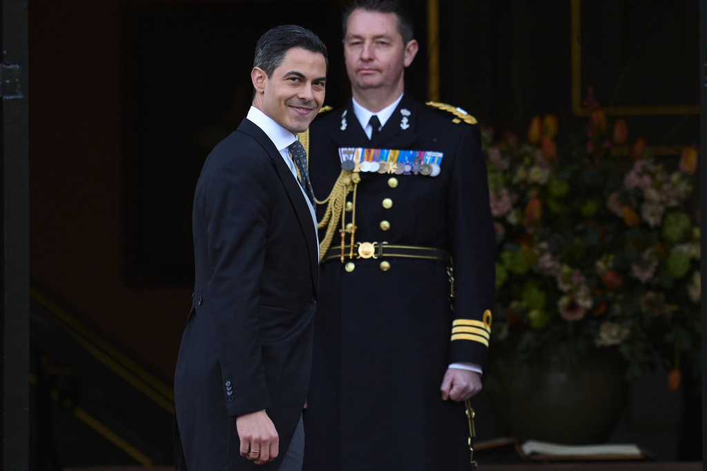 Rob Jetten,leader of the Democrats 66, D66, arrives to be sworn in as prime minister by King Willem-Alexander at Royal Palace Huis ten Bosch in The Hague, Netherlands, Monday, Feb. 23, 2026. (AP Photo/Peter Dejong)
