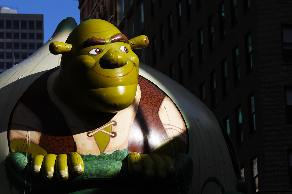 The Shrek balloon makes its way down Sixth Avenue during the Macy's Thanksgiving Day Parade, Thursday, Nov. 27, 2025, in New York. (AP Photo/Heather Khalifa)