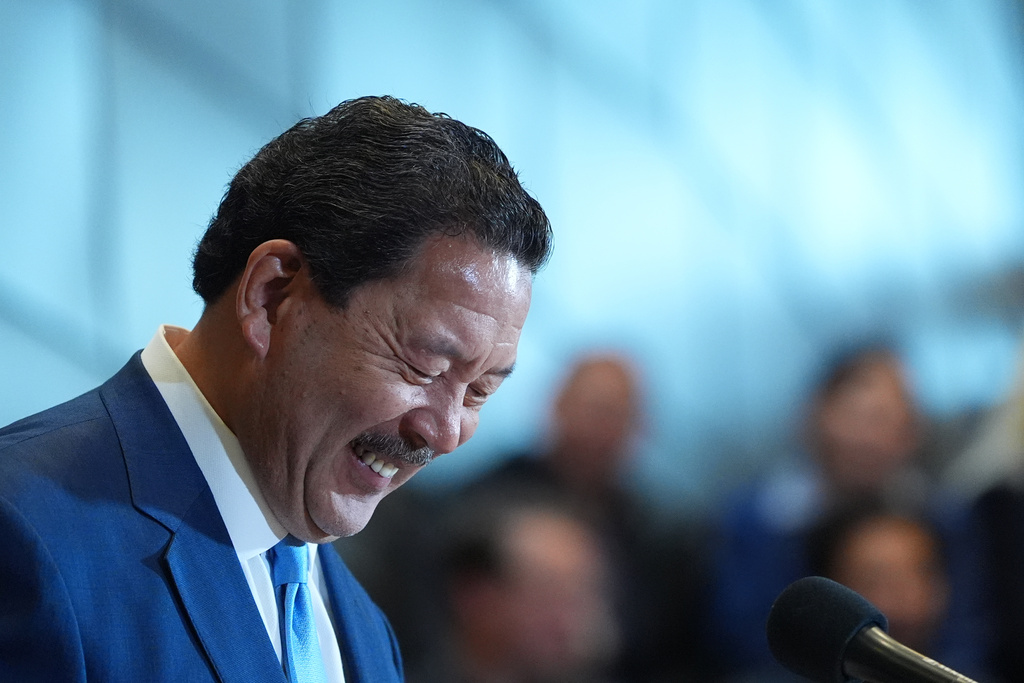 Seattle Mayor Bruce Harrell smiles during a concession speech at Seattle City Hall, Thursday, Nov. 13, 2025, in Seattle. (AP Photo/Lindsey Wasson)