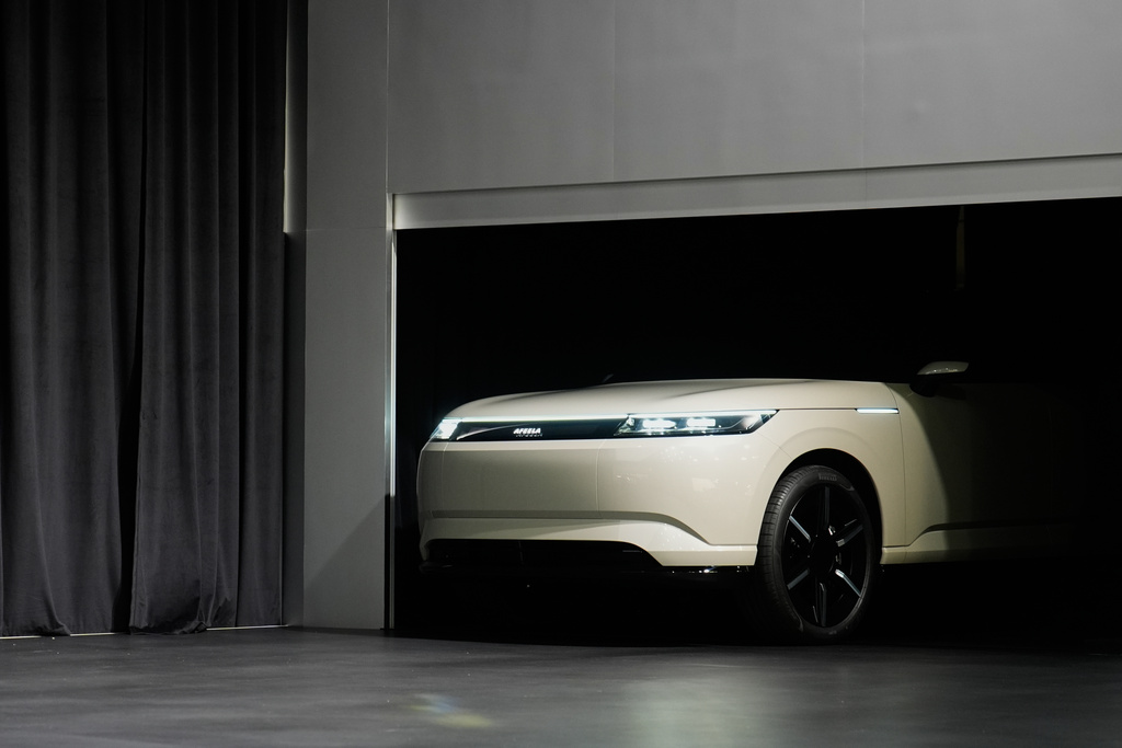 The Afeela Prototype 2026 is displayed during a Sony Honda Mobility news conference ahead of the CES tech show, Monday, Jan. 5, 2026, in Las Vegas. (AP Photo/John Locher)