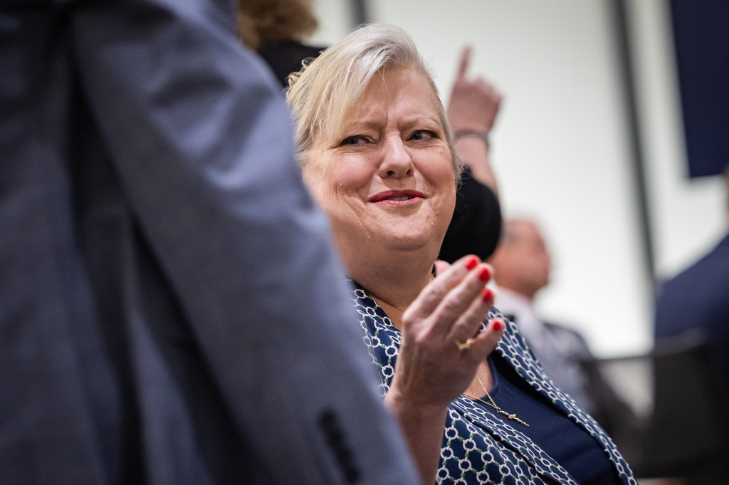 Defense attorney Kathryn Nester, right, speaks to Utah County Attorney's Office prosecutor David Sturgill, left, during a preliminary hearing for Tyler Robinson, the Utah man accused of fatally shooting Charlie Kirk, at the 4th District Court in Provo, Utah, Wednesday, July 8, 2026. (Tess Crowley/The Deseret News via AP)