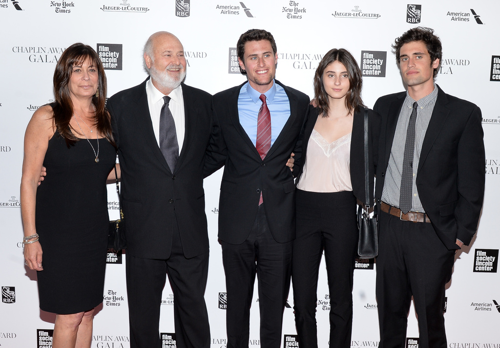 Honoree Rob Reiner, second from left, poses with his wife Michele and children Jake Reiner, Romy Reiner and Nick Reiner at the 41st Annual Chaplin Award Gala at Avery Fisher Hall on Monday, April 28, 2014 in New York. (Photo by Evan Agostini/Invision/AP)
