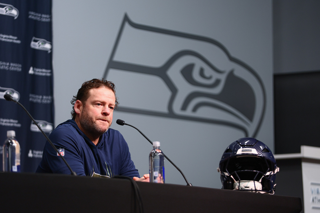 Seattle Seahawks general manager John Schneider speaks with media during an NFL football news conference on Wednesday, March 25, 2026, in Seattle. (AP Photo/Kevin Ng)