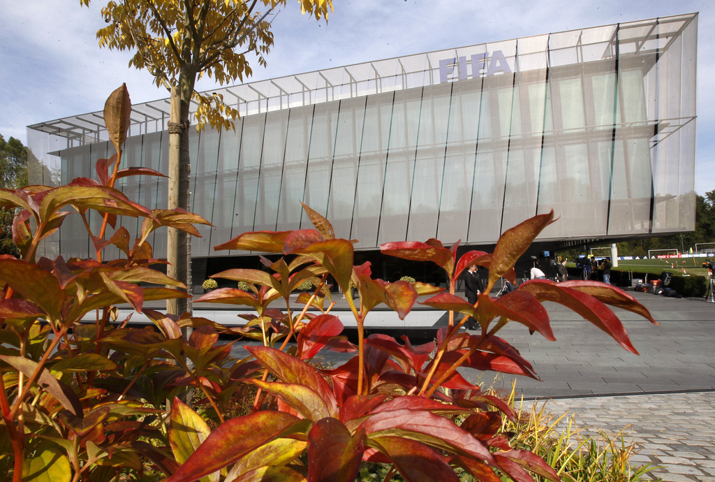 FILE -The headquarters of FIFA is photographed after a meeting of the FIFA Executive Committee in Zurich, Switzerland, Sept. 25, 2015. (AP Photo/Michael Probst, File)