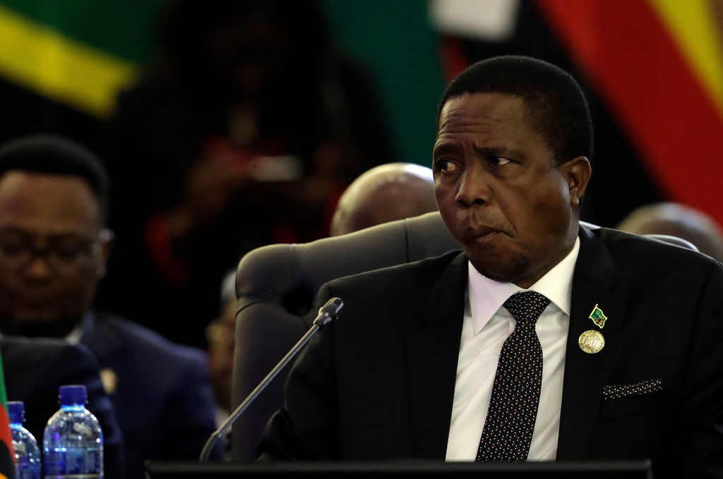 FILE - Zambian President Edgar Lungu attends the Southern African Development Community's leaders' conference in Pretoria, South Africa, Saturday, Aug. 19, 2017. (AP Photo/Themba Hadebe, file)