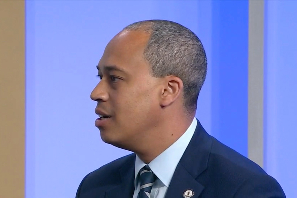 In this screenshot taken from video provided by WRIC News, Democratic candidate for attorney general Jay Jones speaks with an interviewer Saturday, Oct. 4, 2025, in Richmond, Va., about widely condemned text messages he sent in 2022. (WRIC via AP)