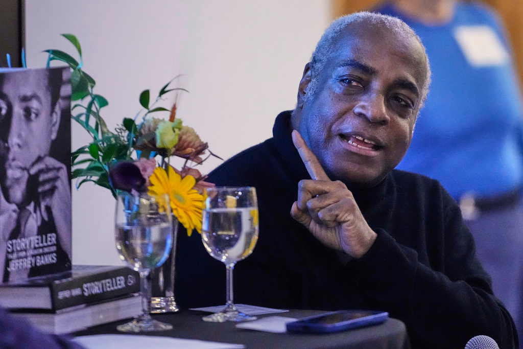 Jeffrey Banks gestures while responding to questions Wednesday, Nov. 19, 2025, in New York. (AP Photo/Frank Franklin II)