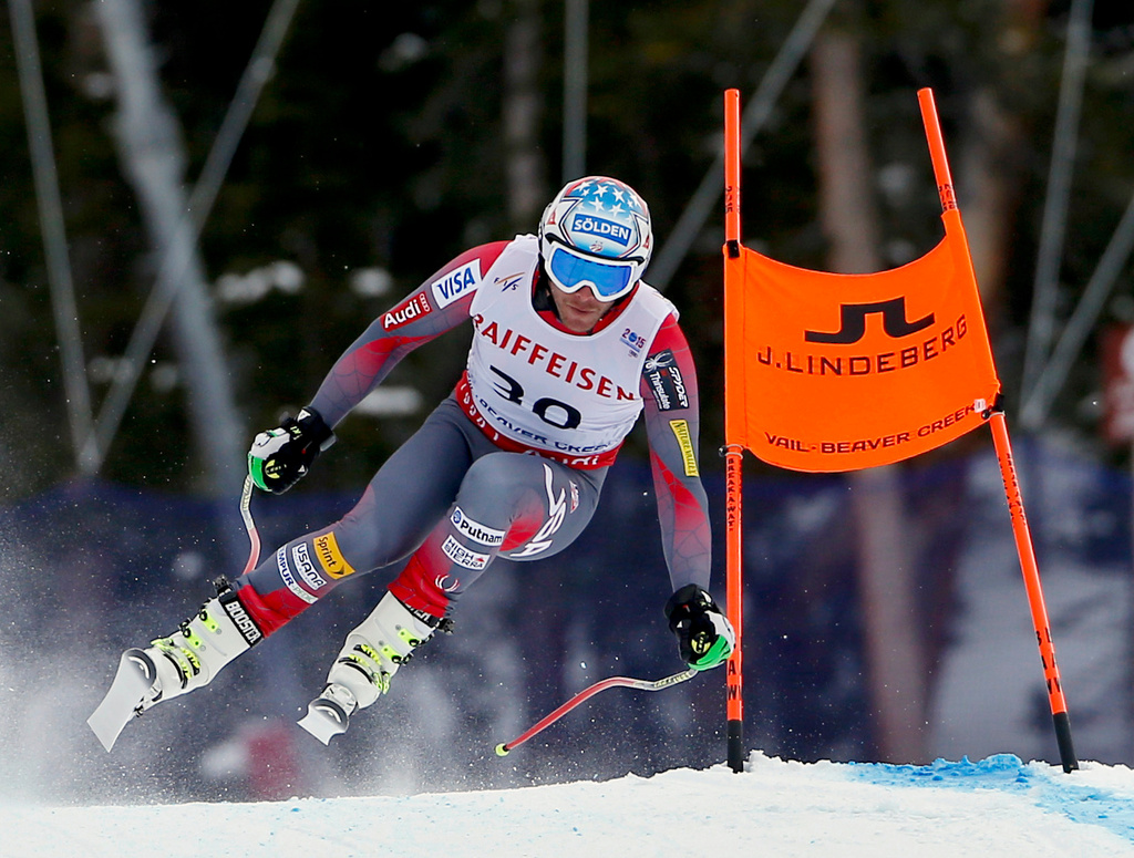 FILE - United States' Bode Miller races down the course during a training run for the men's downhill competition at the alpine skiing world championships on Feb. 3, 2015, in Beaver Creek, Colo. (AP Photo/John Locher, File)