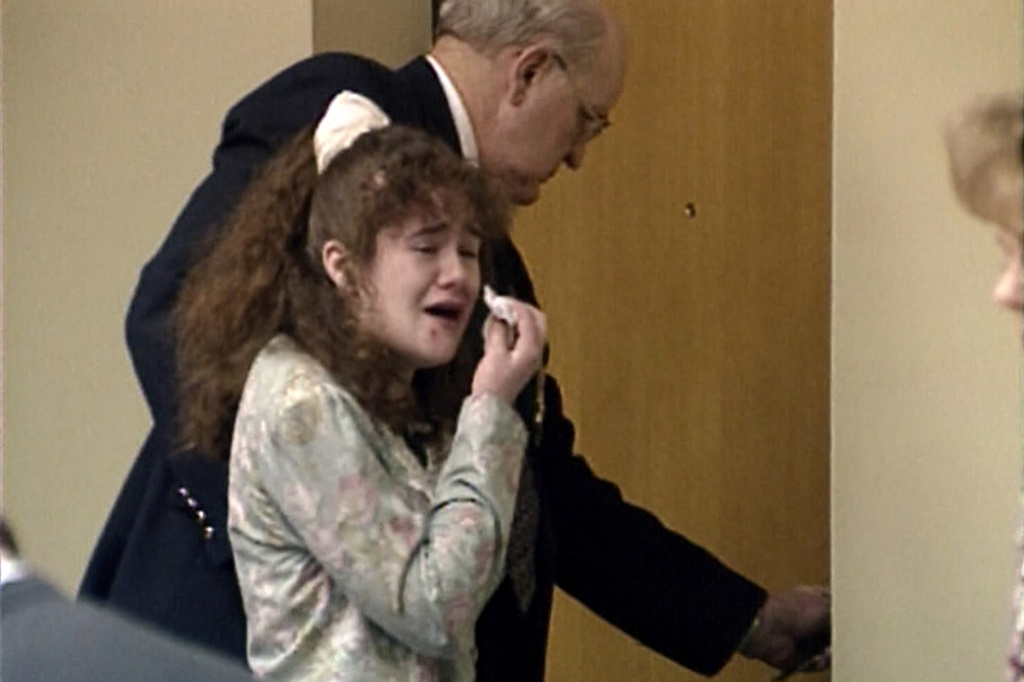 In this image from video provided by WBIR-TV, Christa Pike cries after being sentenced to death on March 30, 1996 in Knoxville, Tenn. (WBIR-TV via AP)