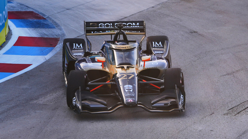 Driver Kyle Kirkwood takes a turn during practice for IndyCar Grand Prix of Arlington auto race, Saturday, March 14, 2026, in Arlington, Texas. (AP Photo/LM Otero)