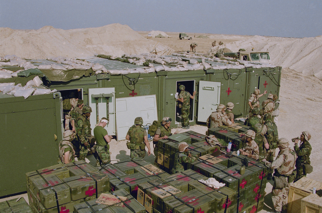 FILE - A U.S. Marine field hospital is set up in the Saudi Arabian Desert on Jan. 17, 1991, as part of Operation Desert Storm. (AP Photo/Mikami, File)