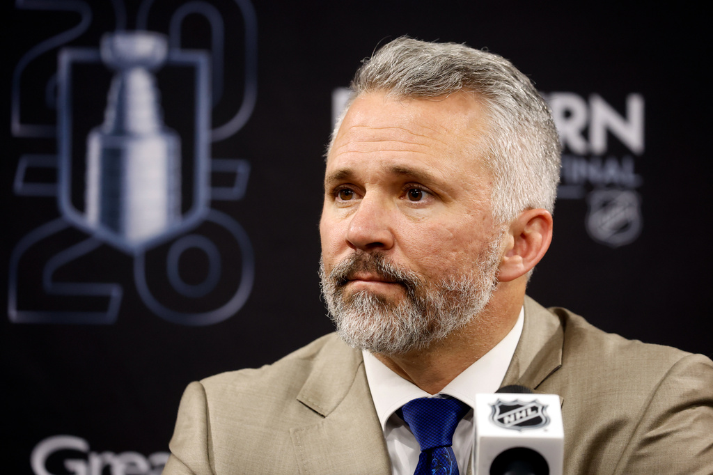 FILE - Montreal Canadiens head coach Martin St Louis speaks at a news conference following Game 2 of the Eastern Conference final NHL hockey Stanley Cup playoff series against the Carolina Hurricanes in Raleigh, N.C., Saturday, May 23, 2026. (AP Photo/Karl DeBlaker, file)