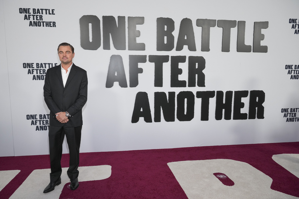 Leonardo DiCaprio arrives at the premiere of "One Battle After Another" on Monday, Sept. 8, 2025, at the TCL Chinese Theatre in Los Angeles. (Photo by Jordan Strauss/Invision/AP)