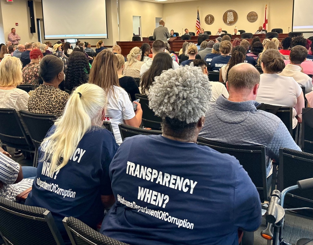 Family members of people incarcerated in Alabama prisons pack a meeting of the Legislative Prison Oversight Committee on Oct. 22, 2025 in Montgomery, Ala. (AP Photo/Kim Chandler)