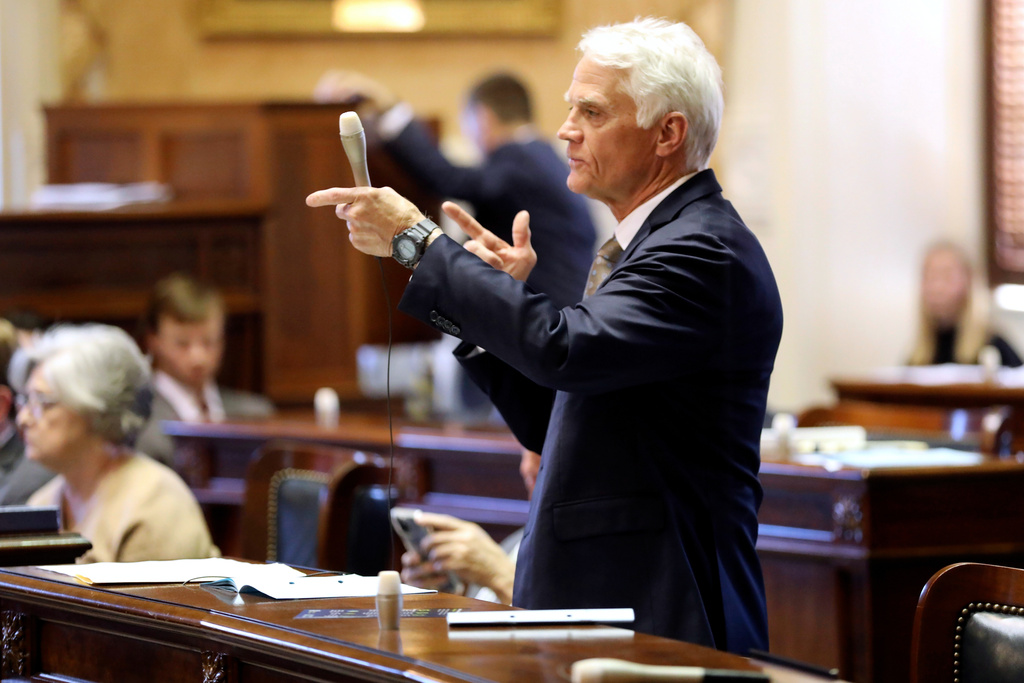 FILE - South Carolina state Sen. Chip Campsen, R-Isle of Palms, asks questions during a debate, Jan. 30, 2024, in Columbia, S.C. (AP Photo/Jeffrey Collins, File)