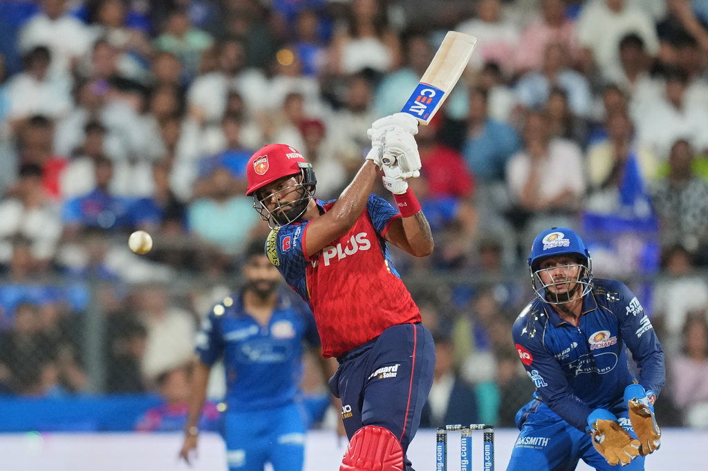 Punjab Kings' captain Shreyas Iyer plays a shot during the Indian Premier League cricket match between Mumbai Indians and Punjab Kings in Mumbai, India, Thursday, April 16, 2026. (AP Photo/Rafiq Maqbool)