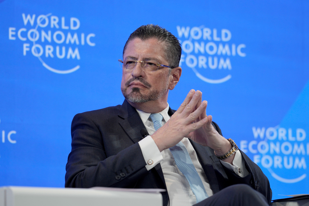 FILE - Costa Rica President Rodrigo Chaves attends the World Economic Forum in Davos, Switzerland, Jan. 18, 2023. (AP Photo/Markus Schreiber, File)