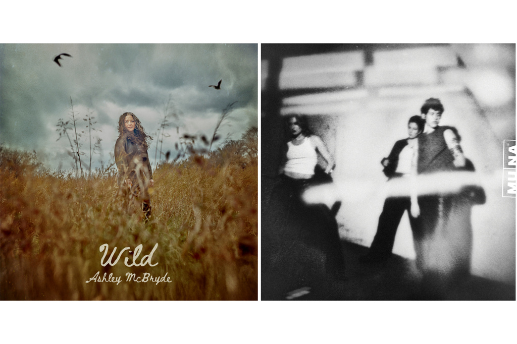 This combination of album covers shows "Wild" by Ashley McBryde, left, and "Dancing On the Wall" by Muna. (Warner Records Nashville/Saddest Factory Records via AP)