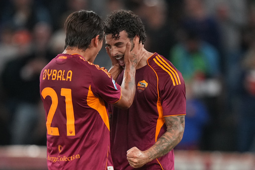 Roma's Mario Hermoso, right, celebrates with teammate Paulo Dybala, after scoring against Parma during a Serie A soccer match between Roma and Parma, in Rome, Italy, on Wednesday, Oct. 29, 2025. (AP Photo/Andrew Medichini) Roma's Mario Hermoso, right, celebrates with teammate Paulo Dybala, after scoring against Parma during a Serie A soccer match between Roma and Parma, in Rome, Italy, on Wednesday, Oct. 29, 2025. (AP Photo/Andrew Medichini)