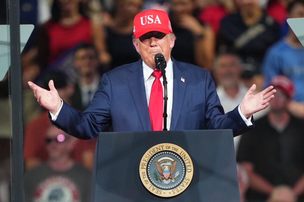 President Donald Trump speaks during a campaign rally at the Gastonia Municipal Airport, Wednesday, Sept. 16, 2026, in Gastonia, N.C. (AP Photo/Matt Kelley)
