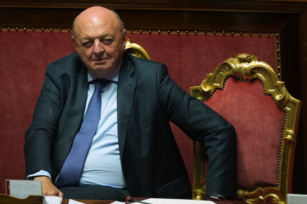Italian Minister of Environment and Energy Security Gilberto Pichetto Fratin attends a debate prior to a vote to give the final approval to legislation paving the way for the eventual return of nuclear energy to Italy, in Rome, Wednesday, Sept. 23, 2026. (AP Photo/Andrew Medichini)