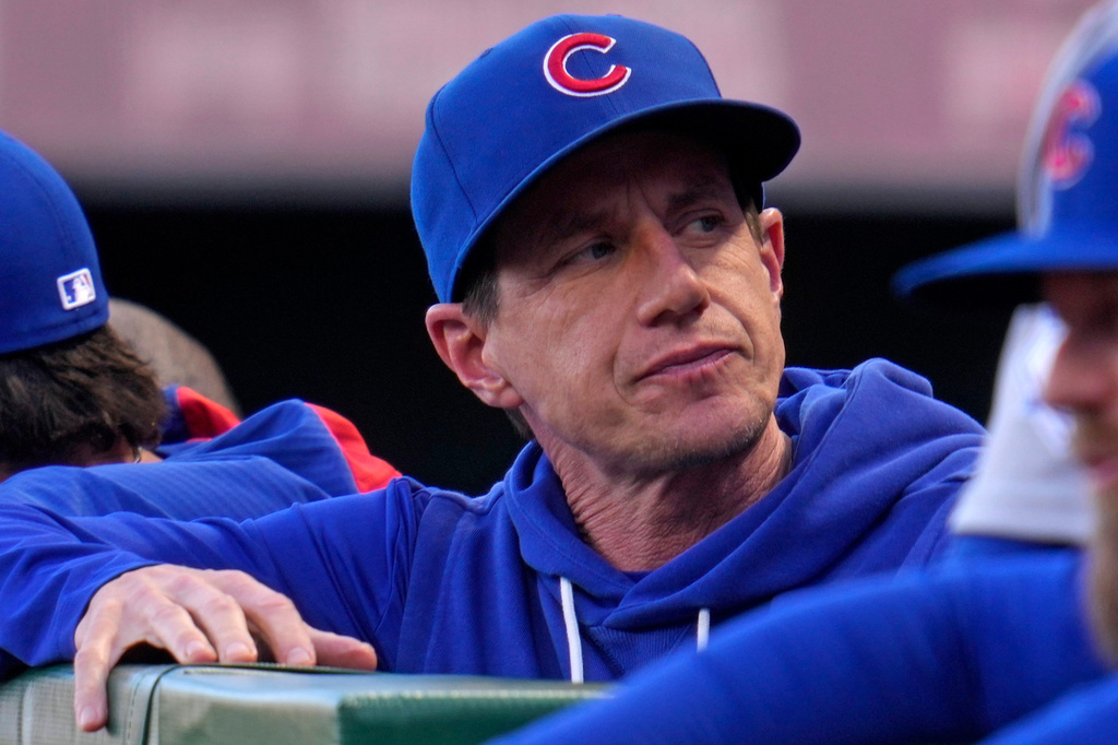 Chicago Cubs manager Craig Counsell stands in the dugout during the first inning of a baseball game against the Pittsburgh Pirates in Pittsburgh, Thursday, May 28, 2026. (AP Photo/Gene J. Puskar)