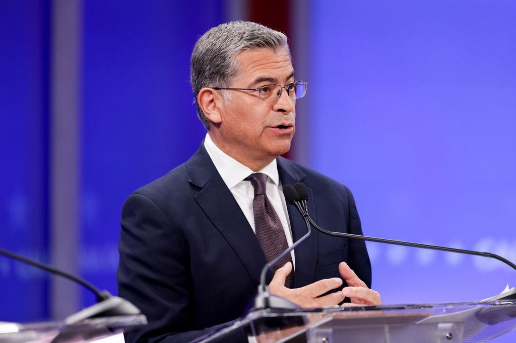 Xavier Becerra, a candidate in California's gubernatorial race, speaks during a gubernatorial debate hosted by Nexstar Wednesday, April 22, 2026, in San Francisco. (Jason Henry/Pool Photo via AP)