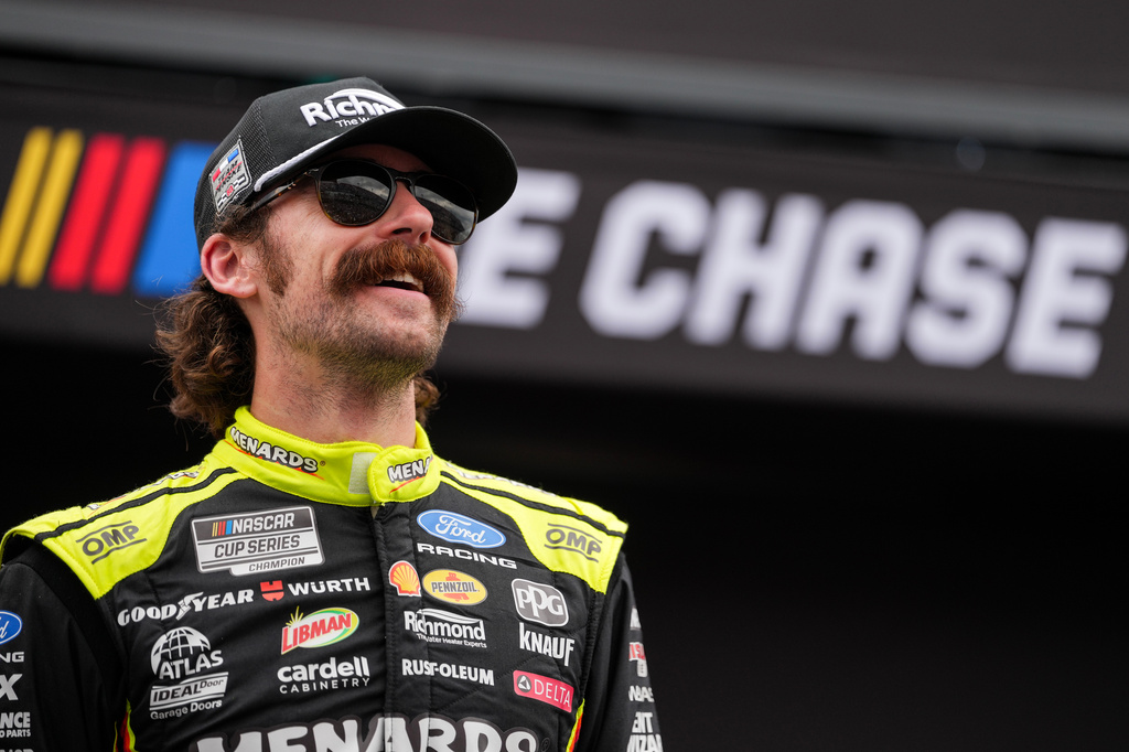 Ryan Blaney looks on prior to a NASCAR Cup Series auto race Sunday, Sept. 6, 2026, in Darlington, S.C. (AP Photo/Matt Kelley)