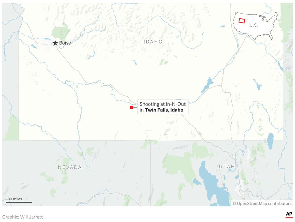 A map locating Twin Falls, Idaho. (AP Digital Embed)