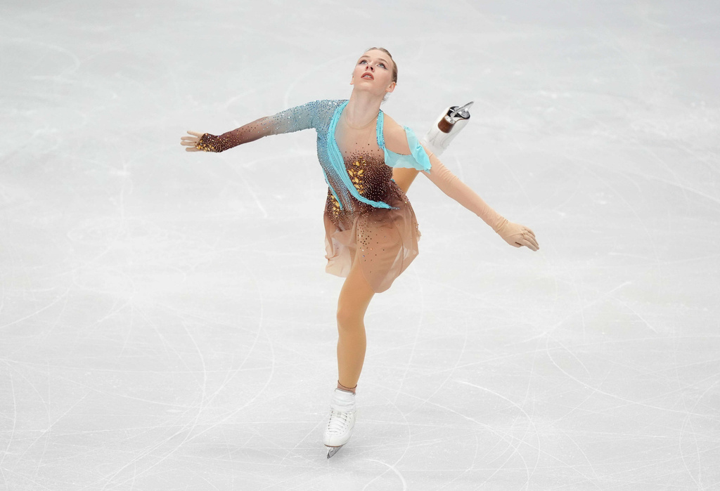 Estonia's Niina Petrokina competes in the Women's Free Skating on day three of the ISU European Figure Skating Championships in Sheffield, England, Thursday, Friday, Jan. 16, 2026. (Mike Egerton/PA via AP)
