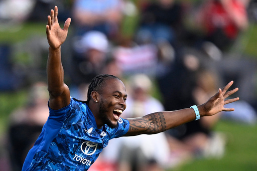 England's bowler Jofra Archer celebrates the wicket of New Zealand's Will Young during their T20 cricket match in Hamilton, New Zealand, Wednesday, Oct. 29, 2025. (Andrew Cornaga/Photosport via AP) England's bowler Jofra Archer celebrates the wicket of New Zealand's Will Young during their T20 cricket match in Hamilton, New Zealand, Wednesday, Oct. 29, 2025. (Andrew Cornaga/Photosport via AP)