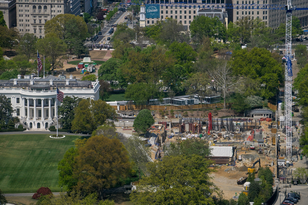 Work continues on the construction of the ballroom at the White House, Thursday, April 9, 2026, in Washington, where the East Wing once stood. (AP Photo/Rod Lamkey, Jr.)