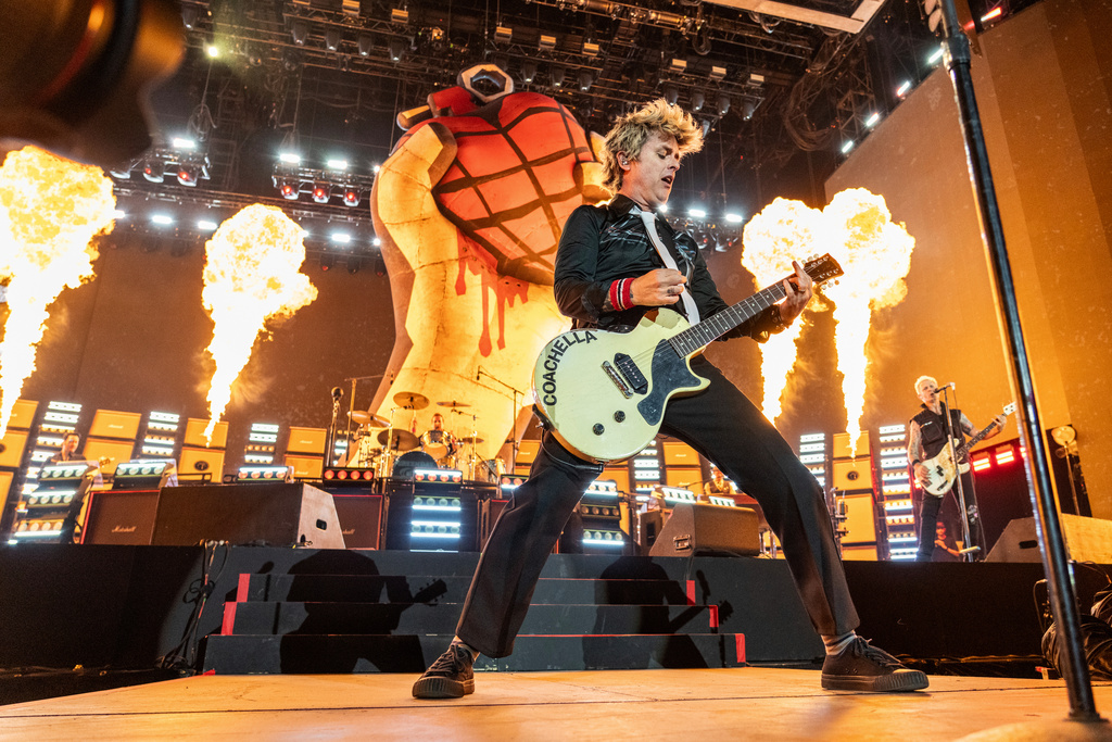 FILE - Billie Joe Armstrong of Green Day performs during the first weekend of the Coachella Valley Music and Arts Festival at the Empire Polo Club on Saturday, April 12, 2025, in Indio, Calif. (Photo by Amy Harris/Invision/AP, File)